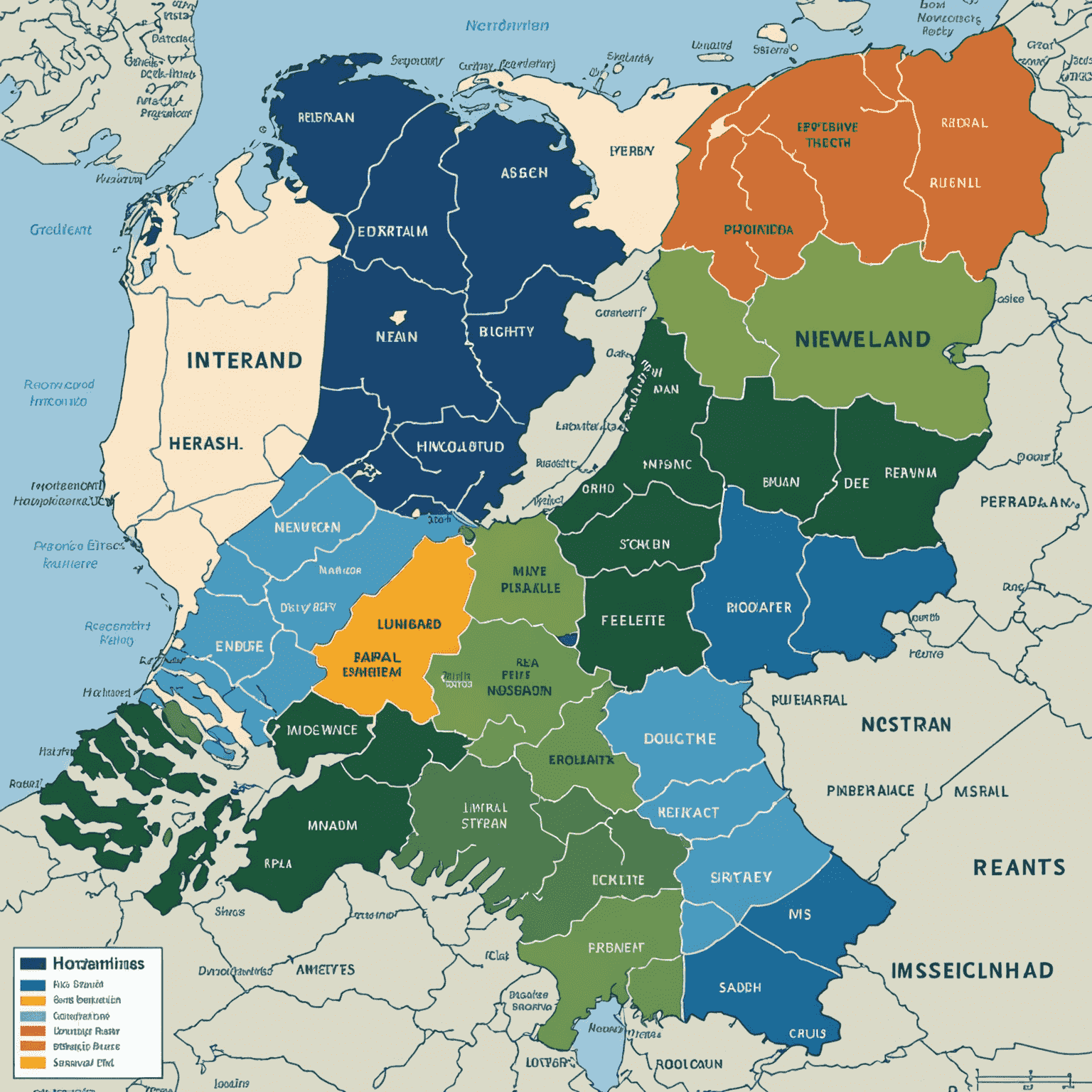 Een kaart van Nederland met verschillende verzekeringspremies gemarkeerd per regio, waarbij stedelijke gebieden donkerder zijn gekleurd dan landelijke gebieden